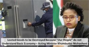 Geplunderde Goedere word Vernietig omdat "Our People" ​​nie Basiese Ekonomie Verstaan nie - Minister Ntshavheni