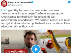 Forum vir Demokrasie (FvD) in Nederland Samel 50,000 Euro in Twee dae in om Youtube Hof toe te Neem oor Sensuur!